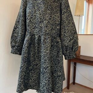 Nordstrom Black Dress with Gold Floral Outline